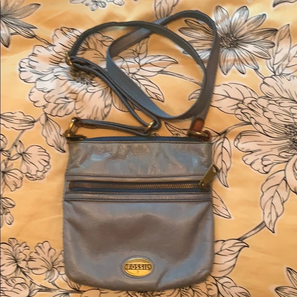 Blue leather fossil cross shoulder  bag